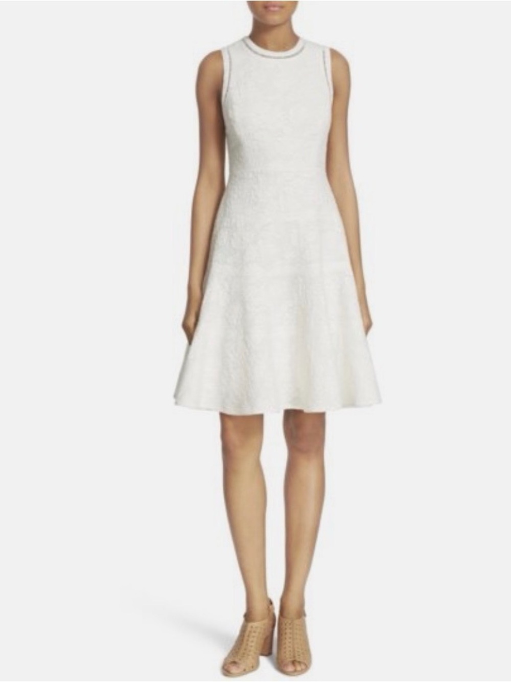 Rebecca Taylor Jacquard Knit Sleeveless White Fit-and-Flare Dress
